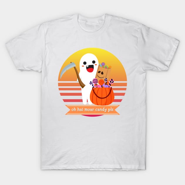 Halloween Cute Ghost Oh Hai Moar Candy Pls Candy Bag Trick or Treat Sweet Tooth Funny Costume T-Shirt by nathalieaynie